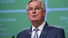 Trưởng đoàn đàm phán Liên minh châu Âu (EU) Michel Barnier phát biểu tại cuộc họp báo ở Brussels, Bỉ ngày 3/2/2020
