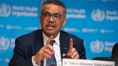 Tổng giám đốc WHO Tedros Adhanom Ghebreyesus trong cuộc họp báo tại Geneva, Thuỵ Sĩ hồi tháng 3. 