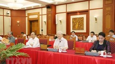 Tổng Bí thư, Chủ tịch nước Nguyễn Phú Trọng chủ trì buổi làm việc của tập thể Bộ Chính trị với Thường vụ Đảng ủy Công an Trung ương. 