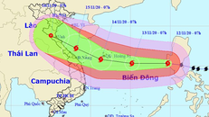 Trung tâm Dự báo Khí tượng Thủy văn Quốc gia đã đưa ra ba kịch bản đổ bộ của bão Vamco. Ảnh: NCHMF