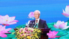 Tổng Bí thư Nguyễn Phú Trọng đọc diễn văn tại Lễ kỷ niệm 60 năm thiết lập Quan hệ ngoại giao Việt Nam-Lào; 45 năm ký kết Hiệp ước Hữu nghị và hợp tác Việt Nam-Lào 