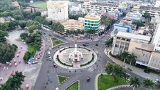 Quang cảnh trung tâm Ngã Sáu, thành phố Buôn Ma Thuột (tỉnh Đắk Lắk) nhìn từ trên cao.