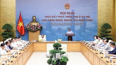 Thủ tướng Phạm Minh Chính chủ trì Hội nghị thúc đẩy phát triển nhà ở xã hội cho công nhân và người thu nhập thấp, sáng 1/8/2022. Ảnh: TTXVN