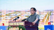 Thủ tướng Phạm Minh Chính phát biểu tại Lễ khởi công dự án. Ảnh: Dương Giang