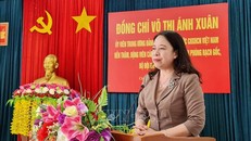 Phó chủ tịch nước Võ Thị Ánh Xuân phát biểu tại buổi thăm, làm việc với đồn Biên phòng Rạch Gốc. 