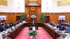 Thủ tướng Phạm Minh Chính chủ trì cuộc họp đẩy nhanh tiến độ dự án Cảng hàng không quốc tế Long Thành. Ảnh: Dương Giang/TTXVN