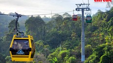 Ngồi trên cáp treo, du khách được ngắm phong cảnh hùng vĩ của vùng Thất Sơn.