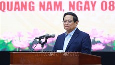 Thủ tướng Phạm Minh Chính phát biểu tại buổi làm việc với Ban Thường vụ Tỉnh ủy Quảng Nam. Ảnh: Dương Giang/TTXVN