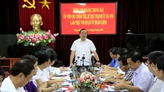 Bí thư Thành ủy Hà Nội Hoàng Trung Hải phát biểu tại buổi làm việc. Ảnh: Trường Phong