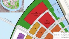 Vị trí xây khu phức hợp trung tâm hội nghị triển lãm (màu đỏ) hình cánh hoa sen trong khu đô thị Thủ Thiêm. Ảnh: BQL Thủ Thiêm