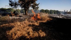 Một cánh đồng bốc cháy được nhìn thấy sau khi người Palestine ở Gaza phóng bóng bay gây cháy qua biên giới giữa Gaza và Israel, gần Nir Am, ngày 15/6/2021. (Ảnh: REUTERS/Amir Cohen)