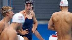Katie Ledecky trong buổi tập huấn dưới nước tại Trung tâm Thể thao Tokyo, ngày ngày 22/07/2021