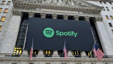Biểu ngữ Spotify trên Sở giao dịch chứng khoán New York trong thương vụ IPO vào năm 29018. Ảnh: Shutterstock