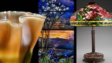 Từ trái sang: Bình hoa Floriform, cửa sổ "The River of Life" (Dòng sông của sự sống) và đèn Peony (mẫu đơn).