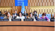Bà Simona-Mirela Miculescu, Chủ tịch khóa họp thứ 42 của Đại hội đồng UNESCO (bên phải).