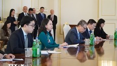 Phó Chủ tịch nước Võ Thị Ánh Xuân tại hội đàm. (Ảnh: Tâm Hằng/TTXVN)