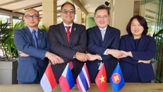 Đại sứ Phạm Thị Thu Hương cùng Đại sứ, Đại biện các nước thành viên Ủy ban ASEAN tại Hy Lạp. (Ảnh: Đại sứ quán Việt Nam tại Hy Lạp)