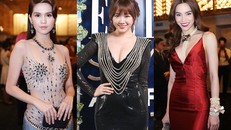 Ngọc Trinh khoe eo, Hari Won 'rủ' Hà Hồ khoe ngực trên thảm đỏ