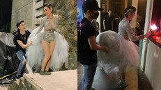 Trúc Nhân ngụy trang thành trợ lý, không ngần ngại xách váy cho Thu Minh đi diễn