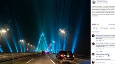 Fanpage chính thức của Nhà Trắng có hình ảnh cầu Nhật Tân trong ánh đèn đa sắc. (Nguồn: Facebook)