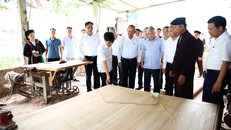 Phó Thủ tướng Trương Hòa Bình thăm xưởng mộc của gia đình bà Lý Thị Man - Ảnh: VGP/Lê Sơn