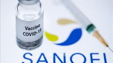 Biểu tượng của tập đoàn dược phẩm Sanofi bên vaccine ngừa COVID-19. Ảnh: AFP/TTXVN