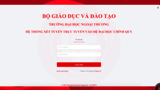 Giao diện đăng ký xét tuyển trực tuyến chính thức của Trường Đại học Ngoại thương. Ảnh: LV