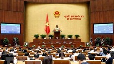 Quốc hội biểu quyết thông qua Nghị quyết về việc thành lập Đoàn giám sát chuyên đề của Quốc hội năm 2023. (Ảnh: Doãn Tấn/TTXVN)