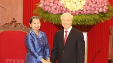 Tổng Bí thư Nguyễn Phú Trọng tiếp Phó Chủ tịch Đảng Nhân dân Campuchia (CPP), Phó Thủ tướng Campuchia Men Sam An. (Ảnh : Trí Dũng/TTXVN)