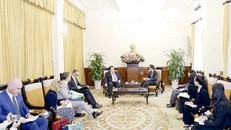 Trợ lý Bộ trưởng Đỗ Hùng Việt làm việc với Quốc vụ khanh Bộ Ngoại giao Ireland Colm Brophy. (Nguồn: Baoquocte.vn)