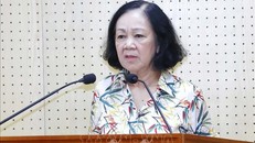 Đồng chí Trương Thị Mai, Uỷ viên Bộ Chính trị, Bí thư Trung ương Đảng, Trưởng Ban Tổ chức Trung ương, Trưởng Ban Chỉ đạo chủ trì phiên họp. Ảnh: Phương Hoa/TTXVN