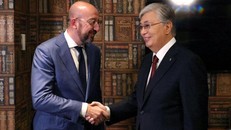 Chủ tịch Hội đồng Châu Âu Charles Michel và Tổng thống Kazakhstan Kassym-Jomart Tokayev gặp nhau tại New York, ngày 21/9. Ảnh: Akorda