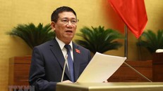 Bộ trưởng Bộ Tài chính Hồ Đức Phớc trình bày Báo cáo về công tác thực hành tiết kiệm, chống lãng phí năm 2022. (Ảnh: TTXVN)