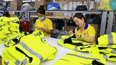 Gia công hàng dệt may xuất khẩu. (Ảnh: Hồng Đạt/TTXVN)
