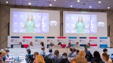 Tổng Thư ký Hội nghị Liên Hợp Quốc về Thương mại và Phát triển, bà Rebeca Grynspan phát biểu trực tuyến tại Phiên họp lần thứ 57 Nhóm tư vấn chung của ITC ở Geneva ngày 20/7/2023. Ảnh: TTXVN phát