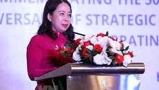 Phó Chủ tịch nước Võ Thị Ánh Xuân phát biểu tại lễ kỷ niệm. (Ảnh: An Đăng/TTXVN)