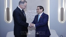 Thủ tướng Phạm Minh Chính gặp Tổng thống Ba Lan Andrzej Sebastian Duda. Ảnh: Dương Giang/TTXVN