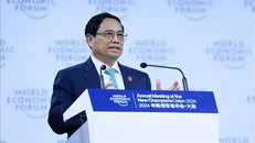 Thủ tướng Phạm Minh Chính phát biểu tại Phiên toàn thể Hội nghị thường niên các nhà tiên phong lần thứ 15 của WEF. Ảnh: Dương Giang/TTXVN