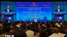 Thủ tướng Phạm Minh Chính phát biểu tại Diễn đàn hợp tác lao động Việt Nam-Hàn Quốc. (Ảnh: Dương Giang/TTXVN)