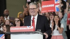 Lãnh đạo Công đảng Anh Keir Starmer trong bài phát biểu sau khi kết quả bầu cử được công bố, tại London, ngày 5/7/2024. Ảnh: Getty Images/TTXVN