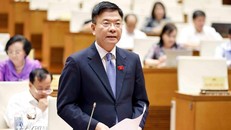 Phó Thủ tướng Chính phủ, Bộ trưởng Bộ Tư pháp Lê Thành Long trả lời chất vấn. (Ảnh: Doãn Tấn/TTXVN)