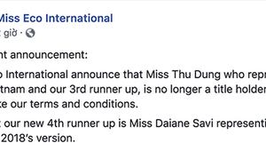 Thông báo tước danh hiệu của Thư Dung từ BCT cuộc thi Hoa hậu Sinh thái Quốc tế