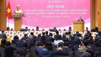 Thủ tướng Phạm Minh Chính chỉ đạo Hội nghị tổng kết công tác ngành Ngoại giao năm 2025 và phương hướng, nhiệm vụ năm 2026. Ảnh: Dương Giang/TTXVN.