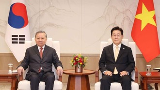 Tổng Bí thư Tô Lâm hội đàm hẹp với Tổng thống Hàn Quốc Lee Jae Myung. Ảnh: Thống Nhất