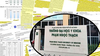 Trường Đại học Y khoa Phạm Ngọc Thạch (ảnh nhỏ) và các chứng cứ chứng minh gian lận học thuật đang xảy ra tại trường. 