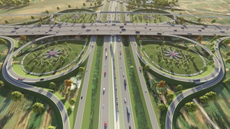 Ảnh phối cảnh một nút giao của Vành đai 4 - Vùng thủ đô (Nguồn ảnh: UBND TP. Hà Nội)