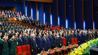 Tổng Bí thư Tô Lâm, Chủ tịch nước Lương Cường và Thủ tướng Phạm Minh Chính cùng các đại biểu tham dự Đại hội Thi đua yêu nước lần thứ XI.