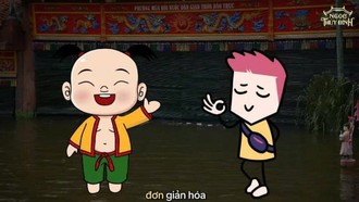 Nhân vật Tệu và Vui Vẻ dẫn dắt khán giả khám phá thế giới rối nước.