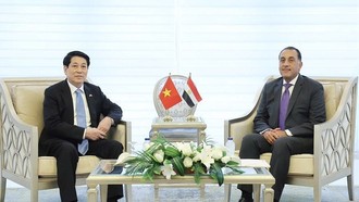 Chủ tịch nước Lương Cường hội kiến Thủ tướng Ai Cập Mostafa Madbouly. (Ảnh: Lâm Khánh/TTXVN)