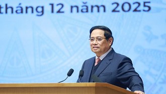 Thủ tướng Phạm Minh Chính phát biểu tại Lễ kỷ niệm 50 năm thành lập Ủy ban Biên giới Quốc gia. 